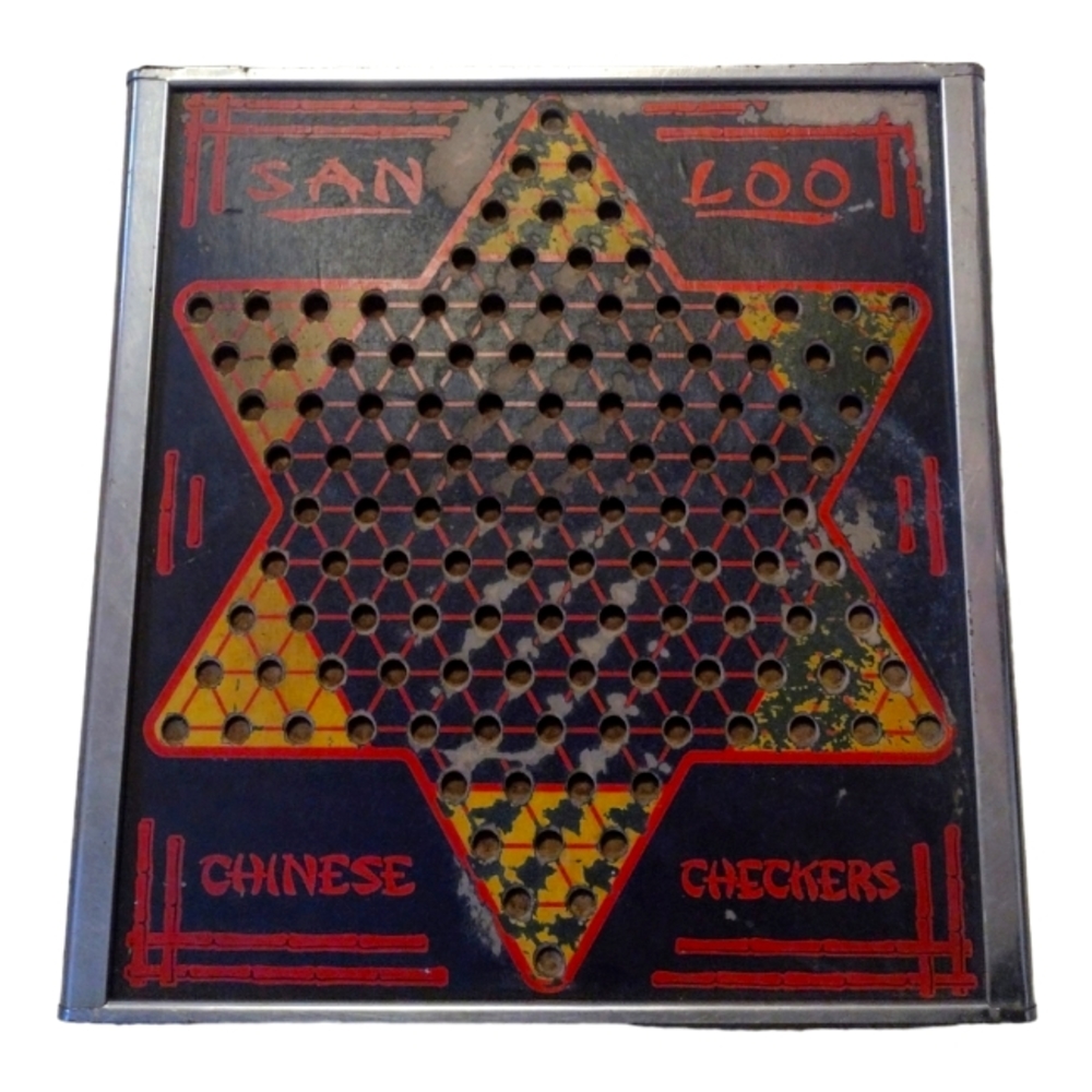 VINTAGE Game Board ANTE UP RUMMY & SAN LOO CHINESE CHECKERS double-sided board.